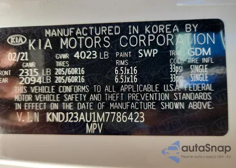 2021 Kia Soul Lx из США, поврежденный, VIN KNDJ23AU1M7786423